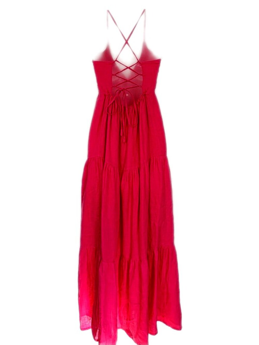 Lusana Dress Maya Linen Maxi Dress Hot Pink Tiered New Size Small